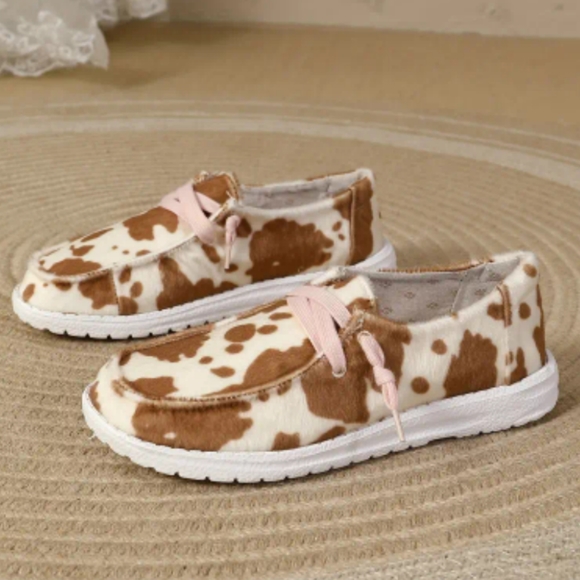 Women's cowprint Flats Shoes, Round Toe Low Top Slip On Sneakers, Wester… - Picture 4 of 5